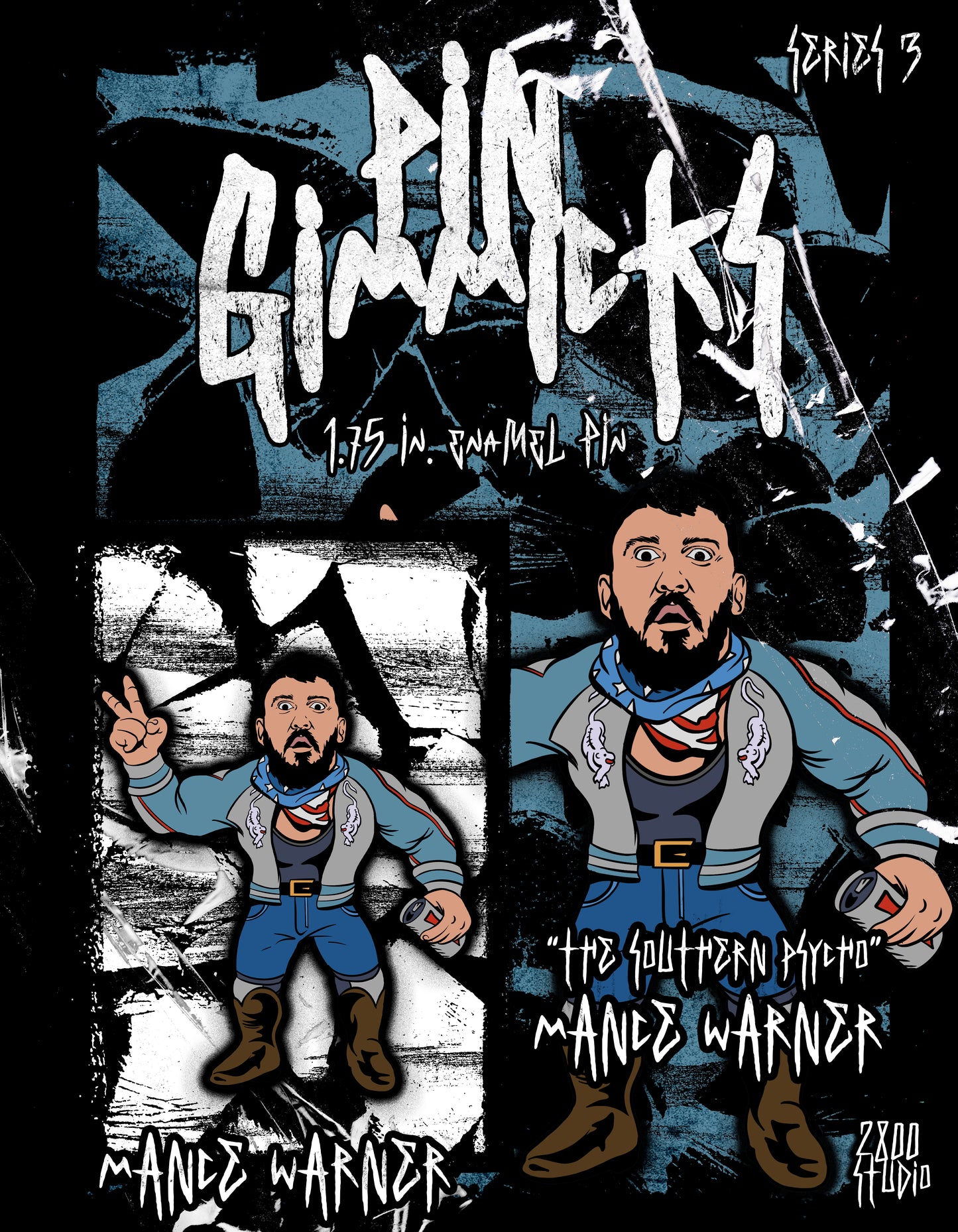 PIN GIMMICKS SERIES 3 MANCE WARNER 1.75" ENAMEL PIN